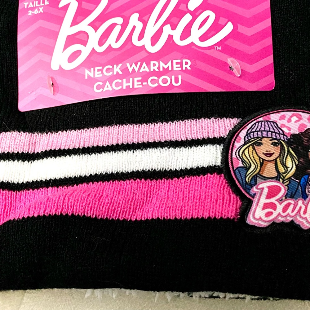 NWT Barbie Patch Girls Neck Warmer Pink & Black Pin Striped 2–6X Black